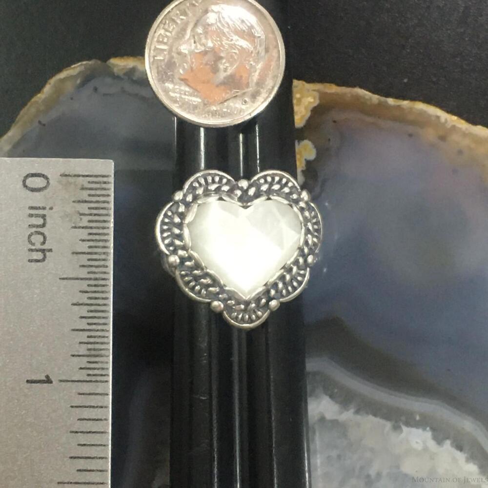 Carolyn Pollack Sterling Faceted Mother of Pearl Decorated Heart Ring Size 6.5 - Picture 9 of 10
